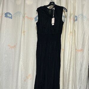 Rebecca Taylor Black Sleeveless Silk Jacquard Jumpsuit L